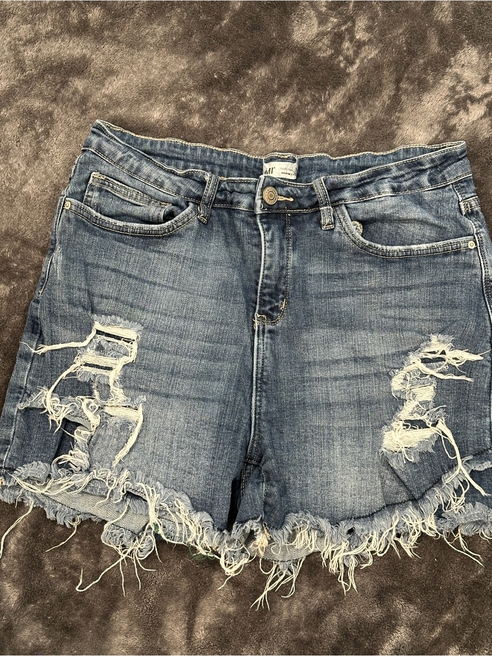 YMI Distressed Light Blue Frayed Hem Jean Shorts